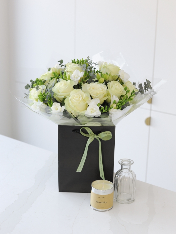 White Rose and Freesia Handtied