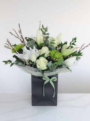 Elegant White Rose and Lily Bouquet