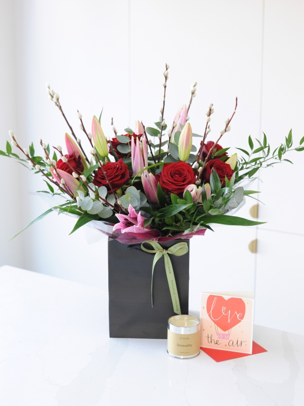 Elegant Valentine Rose and Lily Handtied