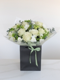 White Rose and Freesia Handtied